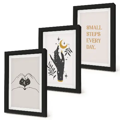 Tríptico com moldura ilustrações minimalistas com inspiração boho