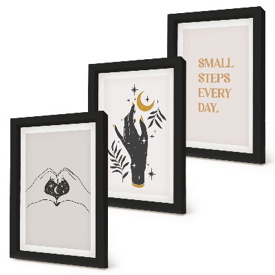 Tríptico com moldura Ilustrações minimalistas que inspiram texto boho