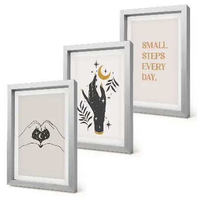 Tríptico com moldura ilustrações minimalistas com inspiração boho
