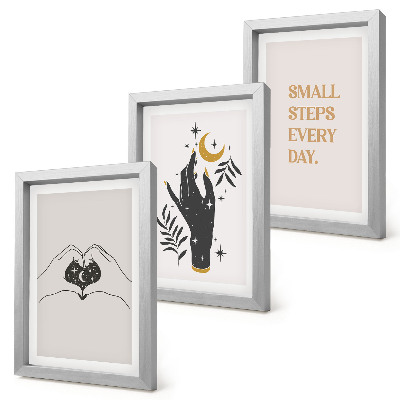 Tríptico com moldura Ilustrações minimalistas que inspiram texto boho
