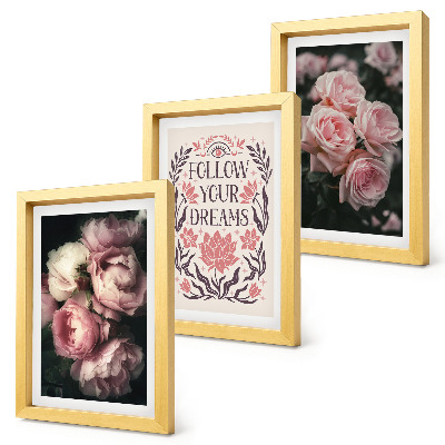 Conjunto de molduras com imagens Rosas vintage com inscrição sobre sonhos