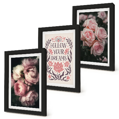 Conjunto de molduras com imagens Rosas vintage com inscrição sobre sonhos