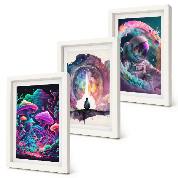 Tríptico com moldura Ilustrações coloridas em estilo de arte fantástica
