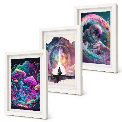 Tríptico com moldura Ilustrações coloridas em estilo de arte fantástica