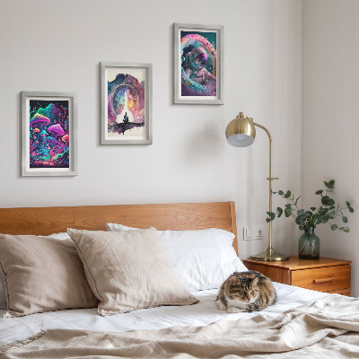Tríptico com moldura Ilustrações coloridas em estilo de arte fantástica