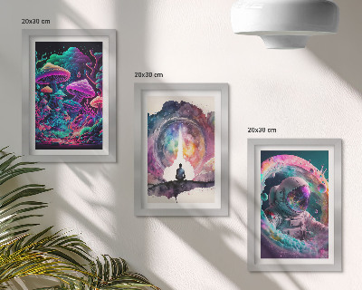 Tríptico com moldura Ilustrações coloridas em estilo de arte fantástica