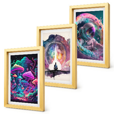 Tríptico com moldura Ilustrações coloridas em estilo de arte fantástica