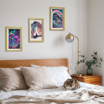 Tríptico com moldura Ilustrações coloridas em estilo de arte fantástica