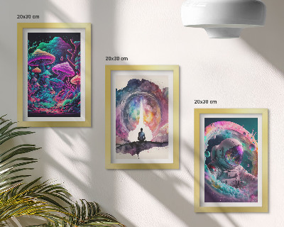 Tríptico com moldura Ilustrações coloridas em estilo de arte fantástica
