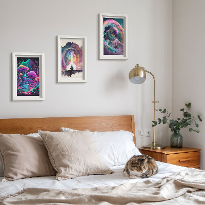 Tríptico com moldura Ilustrações coloridas em estilo de arte fantástica