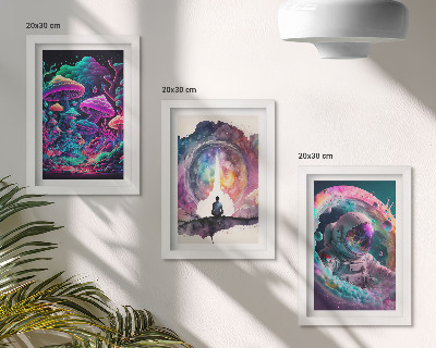 Tríptico com moldura Ilustrações coloridas em estilo de arte fantástica