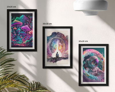 Tríptico com moldura Ilustrações coloridas em estilo de arte fantástica
