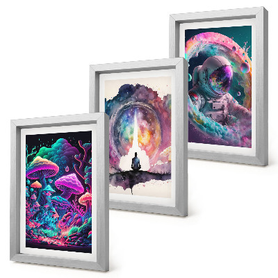 Tríptico com moldura Ilustrações coloridas em estilo de arte fantástica