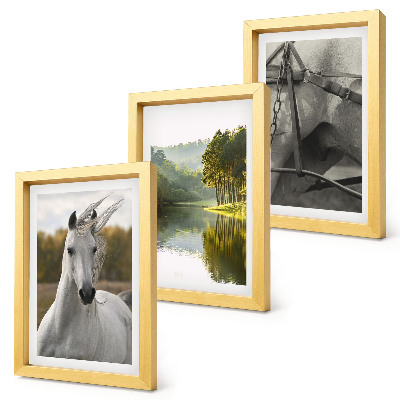 Conjunto de 3 quadros decorativos Cavalos brancos à beira do rio, paisagem natural