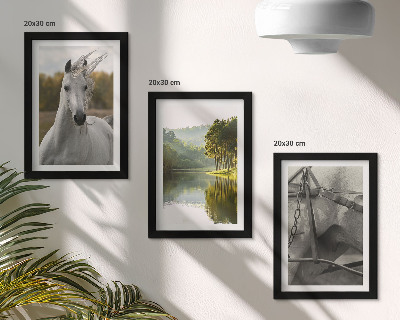 Conjunto de 3 quadros decorativos Cavalos brancos à beira do rio, paisagem natural