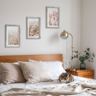 Conjunto de 3 quadros decorativos Campos de grama em delicados tons de marrom e bege.