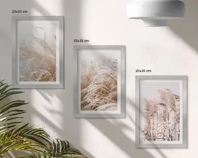 Conjunto de 3 quadros decorativos com campos de grama em delicados tons de marrom e bege