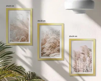 Conjunto de 3 quadros decorativos com campos de grama em delicados tons de marrom e bege