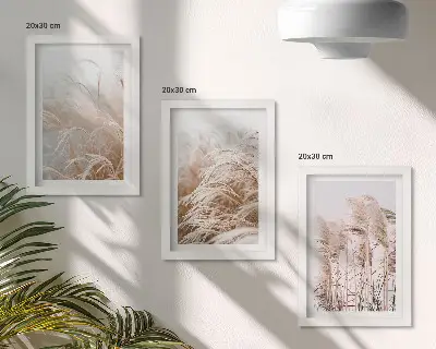 Conjunto de 3 quadros decorativos com campos de grama em delicados tons de marrom e bege