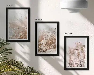 Conjunto de 3 quadros decorativos com campos de grama em delicados tons de marrom e bege