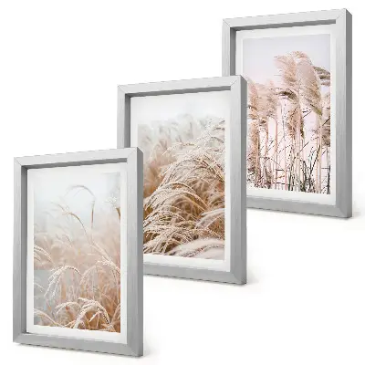 Conjunto de 3 quadros decorativos com campos de grama em delicados tons de marrom e bege