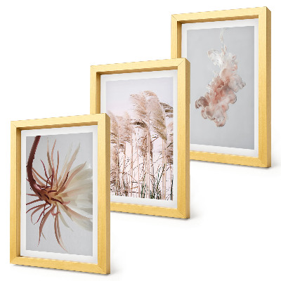 Conjunto de molduras com imagens Flores e gramíneas sobre um fundo claro em um conjunto harmonioso.