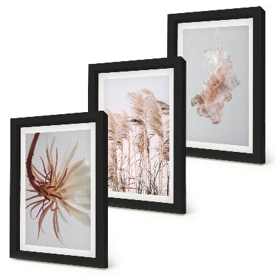Conjunto de molduras com imagens Flores e gramíneas sobre um fundo claro em um conjunto harmonioso.