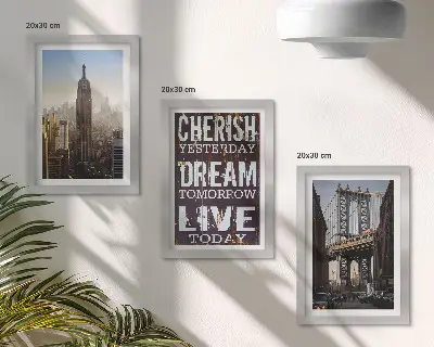 Tríptico com moldura paisagens da cidade de Nova York com citação inspiradora