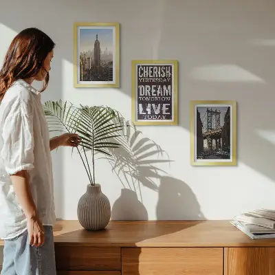 Tríptico com moldura paisagens da cidade de Nova York com citação inspiradora
