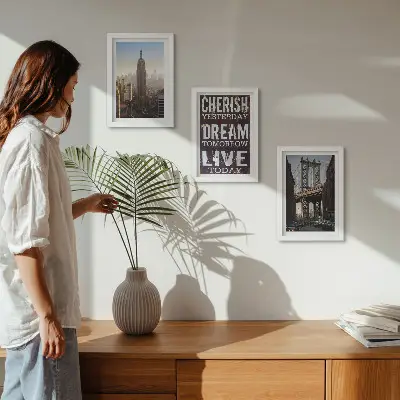 Tríptico com moldura paisagens da cidade de Nova York com citação inspiradora