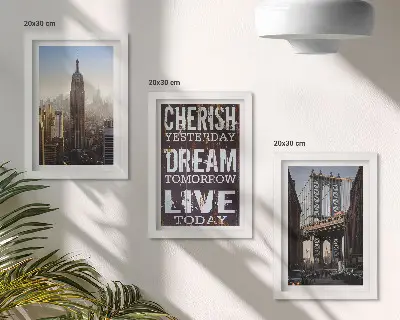 Tríptico com moldura paisagens da cidade de Nova York com citação inspiradora