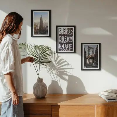 Tríptico com moldura paisagens da cidade de Nova York com citação inspiradora