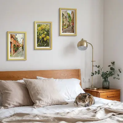 Conjunto de 3 quadros decorativos com estampa de ruas encantadoras adornadas por flores e limões