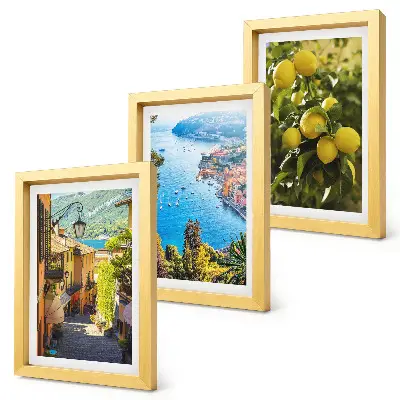 Conjunto de quadros decorativos ruas pitorescas à beira-mar com limões