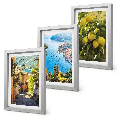 Conjunto de quadros decorativos ruas pitorescas à beira-mar com limões