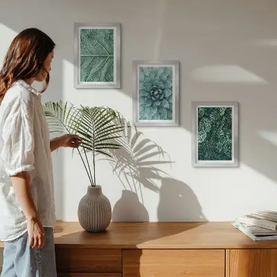 Conjunto de molduras com imagens de plantas imagens em close-up de suculentas e folhas
