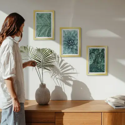 Conjunto de molduras com imagens de plantas imagens em close-up de suculentas e folhas