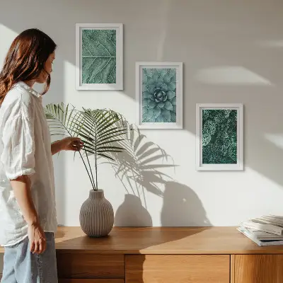 Conjunto de molduras com imagens de plantas imagens em close-up de suculentas e folhas