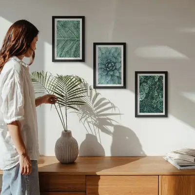 Conjunto de molduras com imagens de plantas imagens em close-up de suculentas e folhas