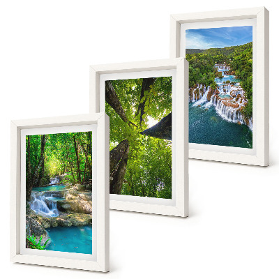 Conjunto de molduras com imagens Cachoeiras em uma floresta verde com água cristalina