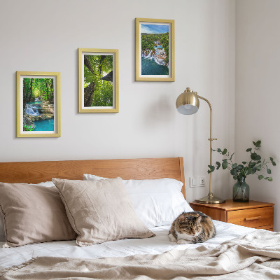 Conjunto de molduras com imagens Cachoeiras em uma floresta verde com água cristalina