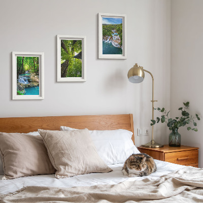 Conjunto de molduras com imagens Cachoeiras em uma floresta verde com água cristalina