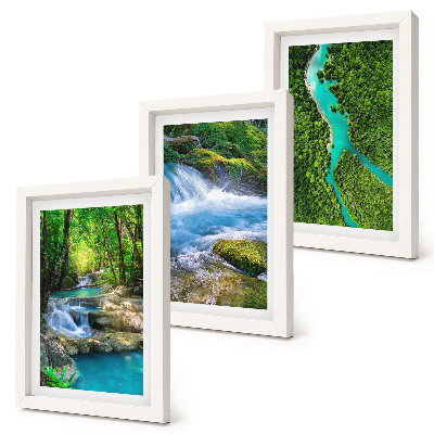 Conjunto de 3 quadros decorativos Florestas verdejantes e águas cristalinas dos rios