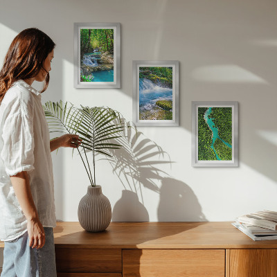 Conjunto de 3 quadros decorativos Florestas verdejantes e águas cristalinas dos rios