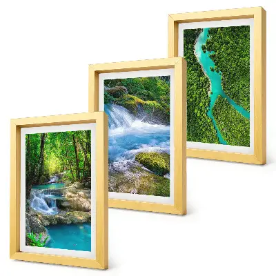 Conjunto de 3 quadros decorativos com estampa de florestas verdejantes e águas cristalinas de rios
