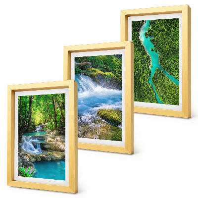 Conjunto de 3 quadros decorativos Florestas verdejantes e águas cristalinas dos rios
