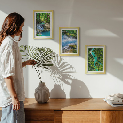 Conjunto de 3 quadros decorativos Florestas verdejantes e águas cristalinas dos rios