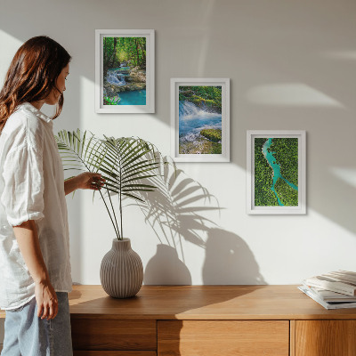 Conjunto de 3 quadros decorativos Florestas verdejantes e águas cristalinas dos rios