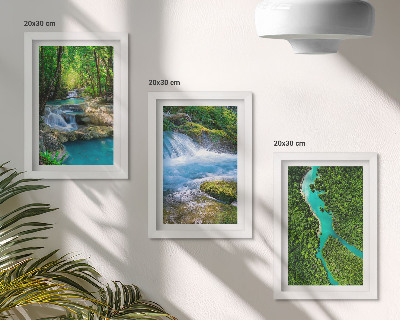 Conjunto de 3 quadros decorativos Florestas verdejantes e águas cristalinas dos rios