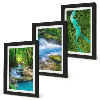 Conjunto de 3 quadros decorativos com estampa de florestas verdejantes e águas cristalinas de rios